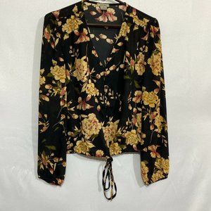 Anama Womens Multicolor Floral Casual V Neck Long Sleeve Blouse Top Size Small
